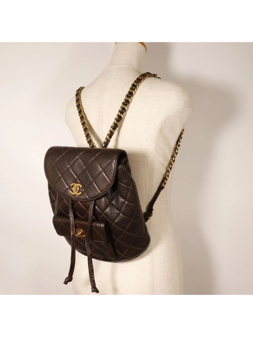 Chanel Quilted Vintage Lambskin Brown Backpack Daypack